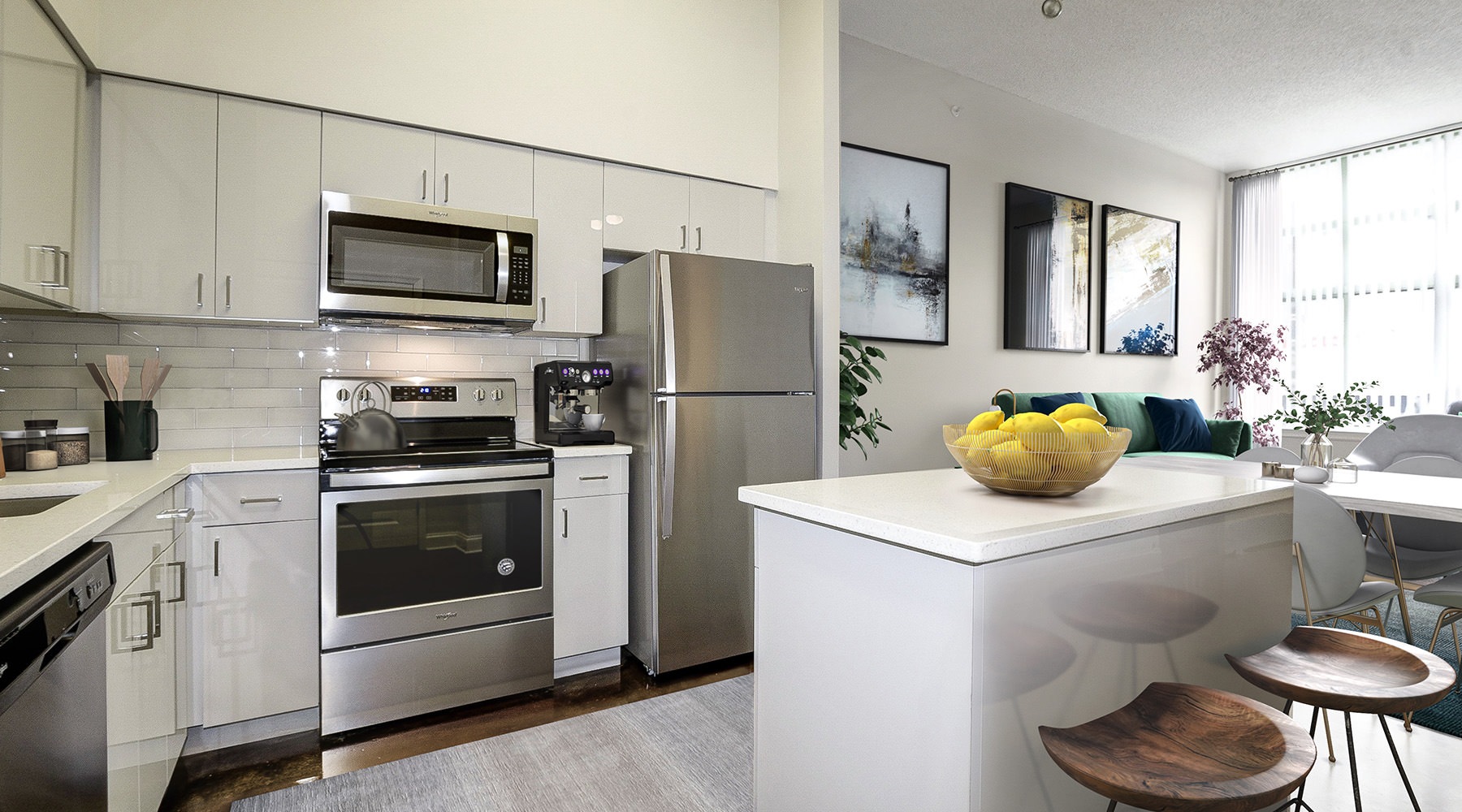 kitchen with stainless steel appliances and island