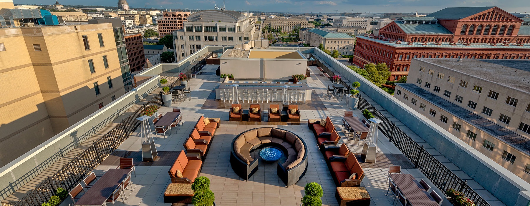rooftop patio with view of city